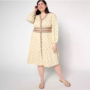 Denim & Co. Canyon Retreat Petite Button Front Midi Dress Petite 3X